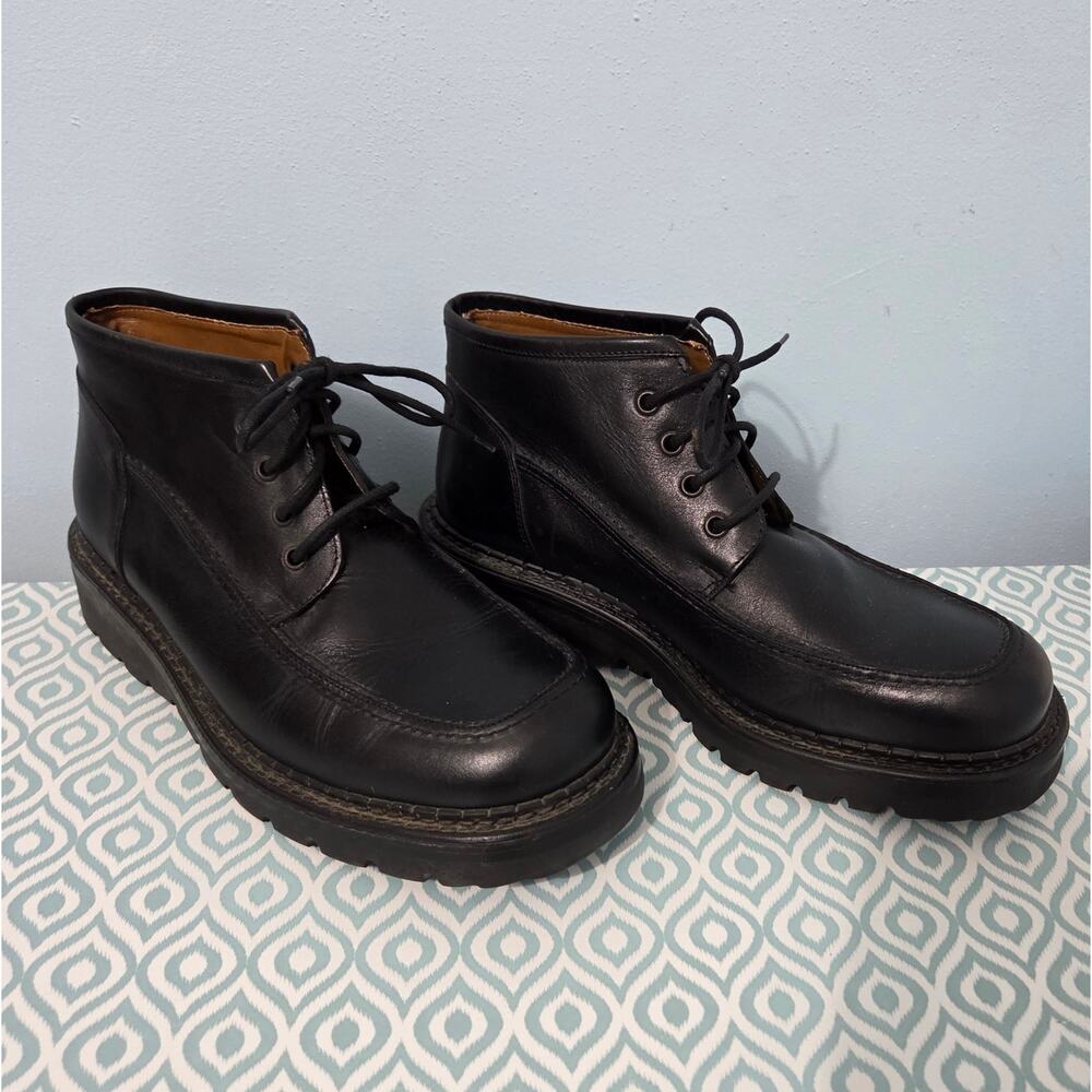 BASS Black Leather Mens Italian Lace Up Ankle Boots With Moc Toe Design Size 10M